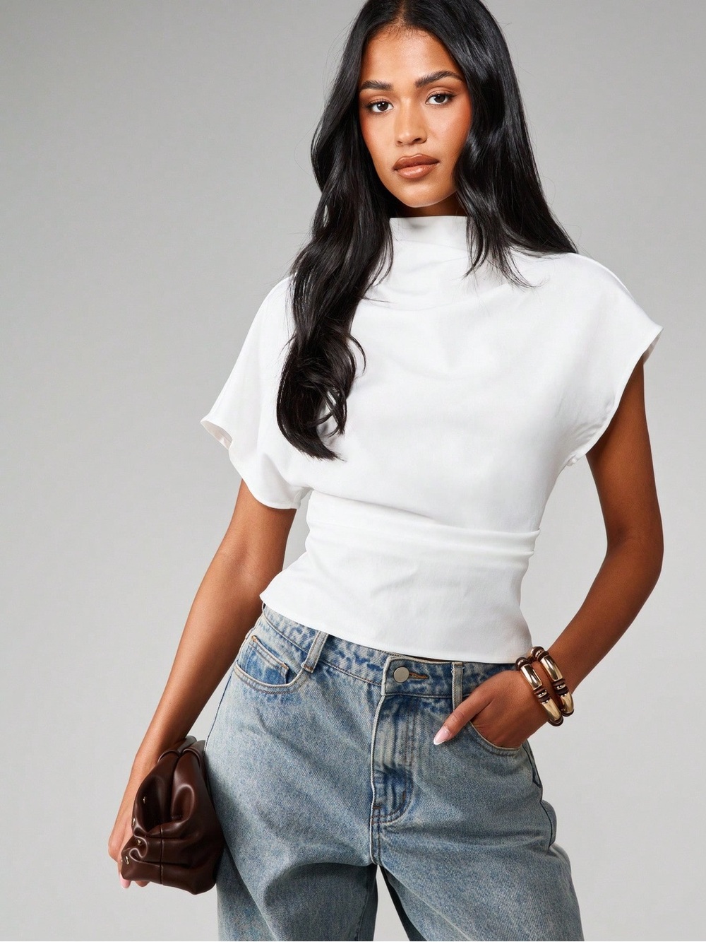 NWT Missguided Mock Neck Boxy Knit Top White